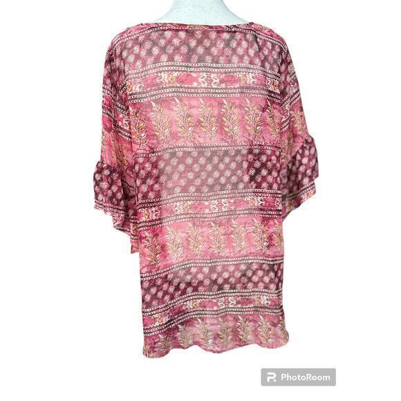 Style & Co Petite | Go Global Polynesian Blouse | Red | Size PL - Picture 6 of 8